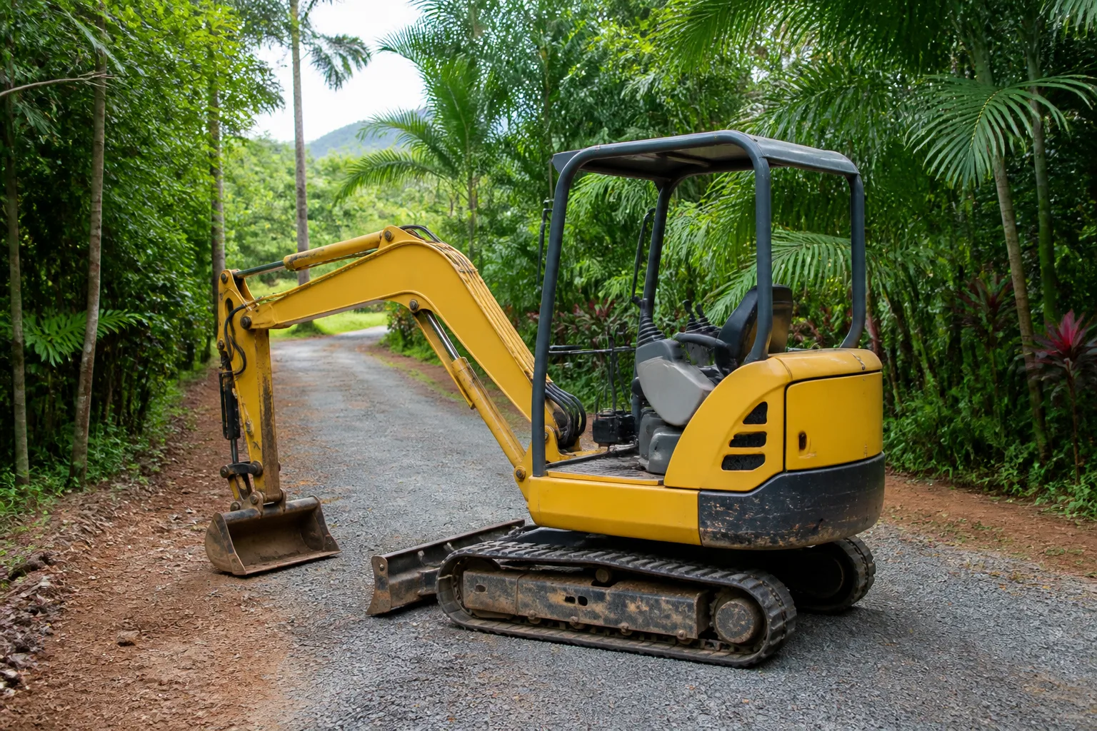 Illustrative mini excavator — typical compact kit, not an FNQ Earthworks job photo