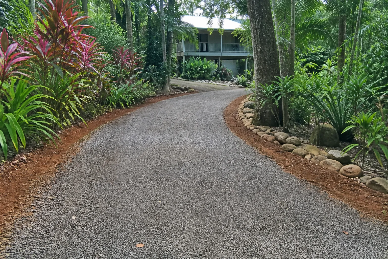 Illustrative finished gravel driveway at a house